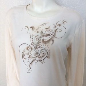 🥥 Chico's Zenergy Ivory Long Sleeve Round Neck Cotton Blend Tee. 2, L, 12/14